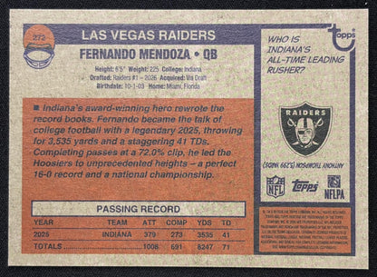 Fernando Mendoza 2026 Topps Heritage Raiders