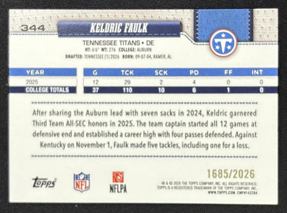 Keldric Faulk 2026 Topps Gold /2026 Titans