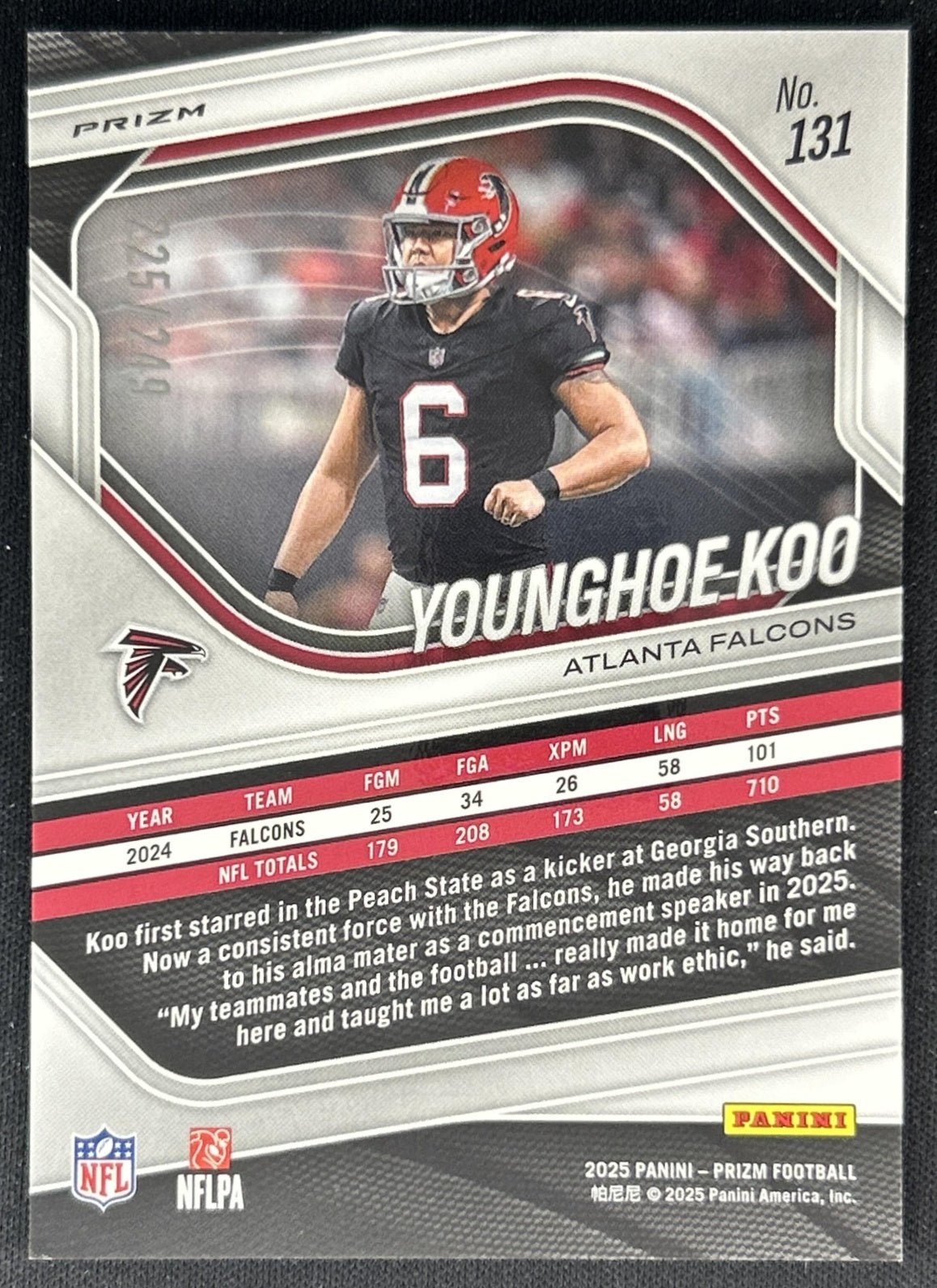 Younghoe Koo 2025 Panini Prizm Orange /249 Falcons Back
