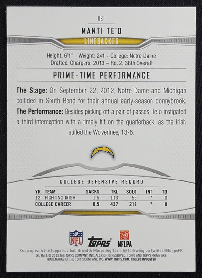 Manti Te o 2013 Topps Prime Copper /350 Chargers