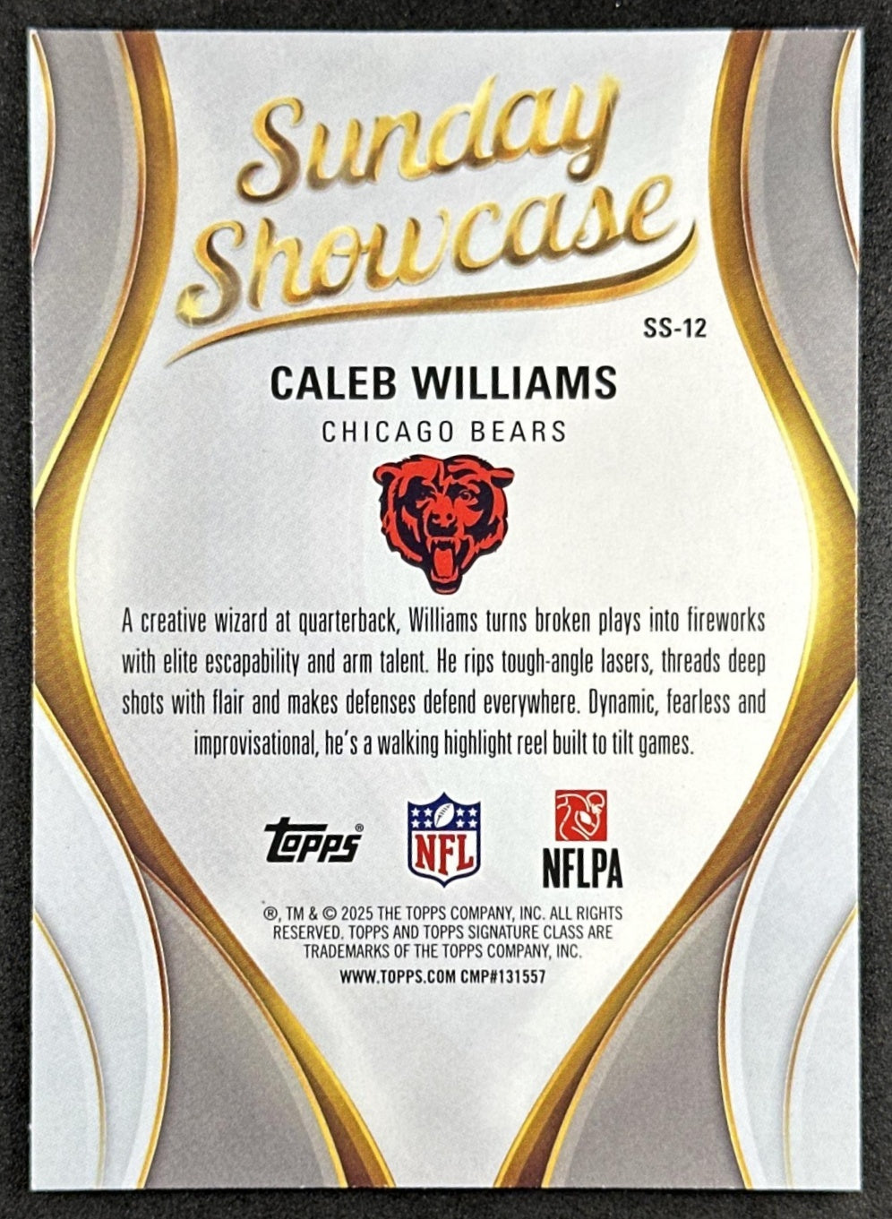 Caleb Williams 2025 Topps Signature Class Sunday Showcase Bears back
