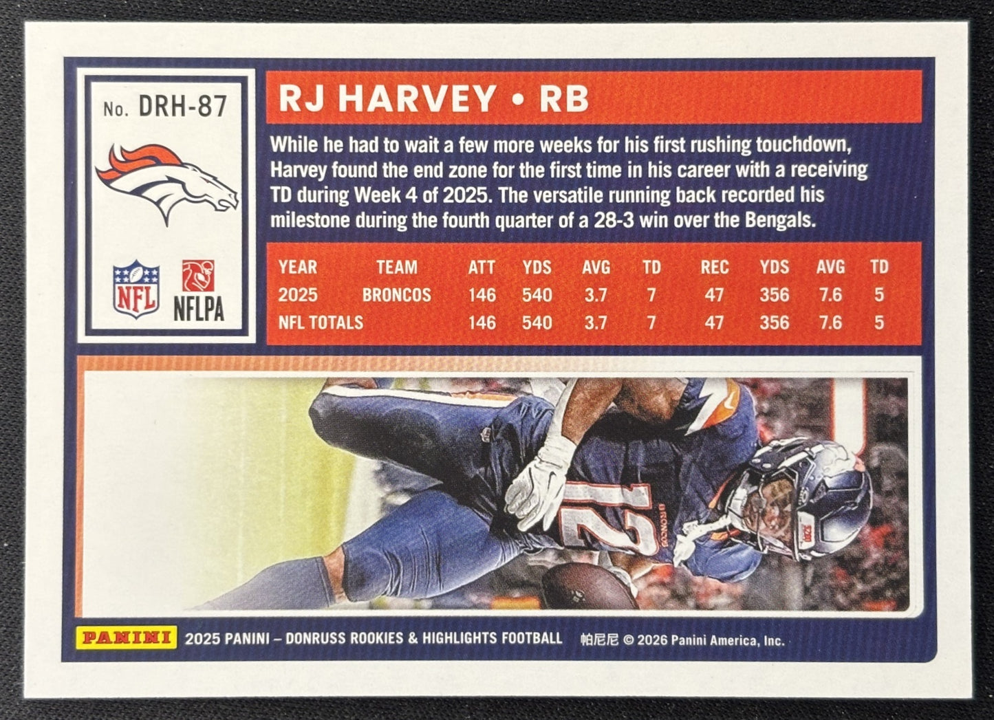 RJ Harvey 2025 Panini Donruss Rookies & Highlights Broncos Sports Trading Cards