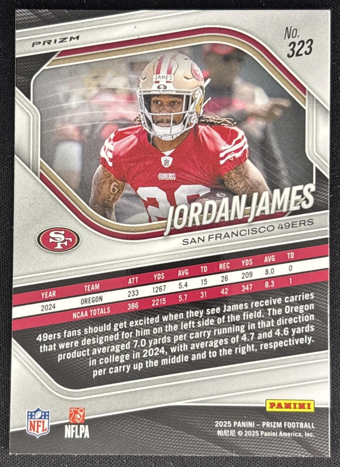 Jordan James 2025 Panini Prizm White Disco 49ers back