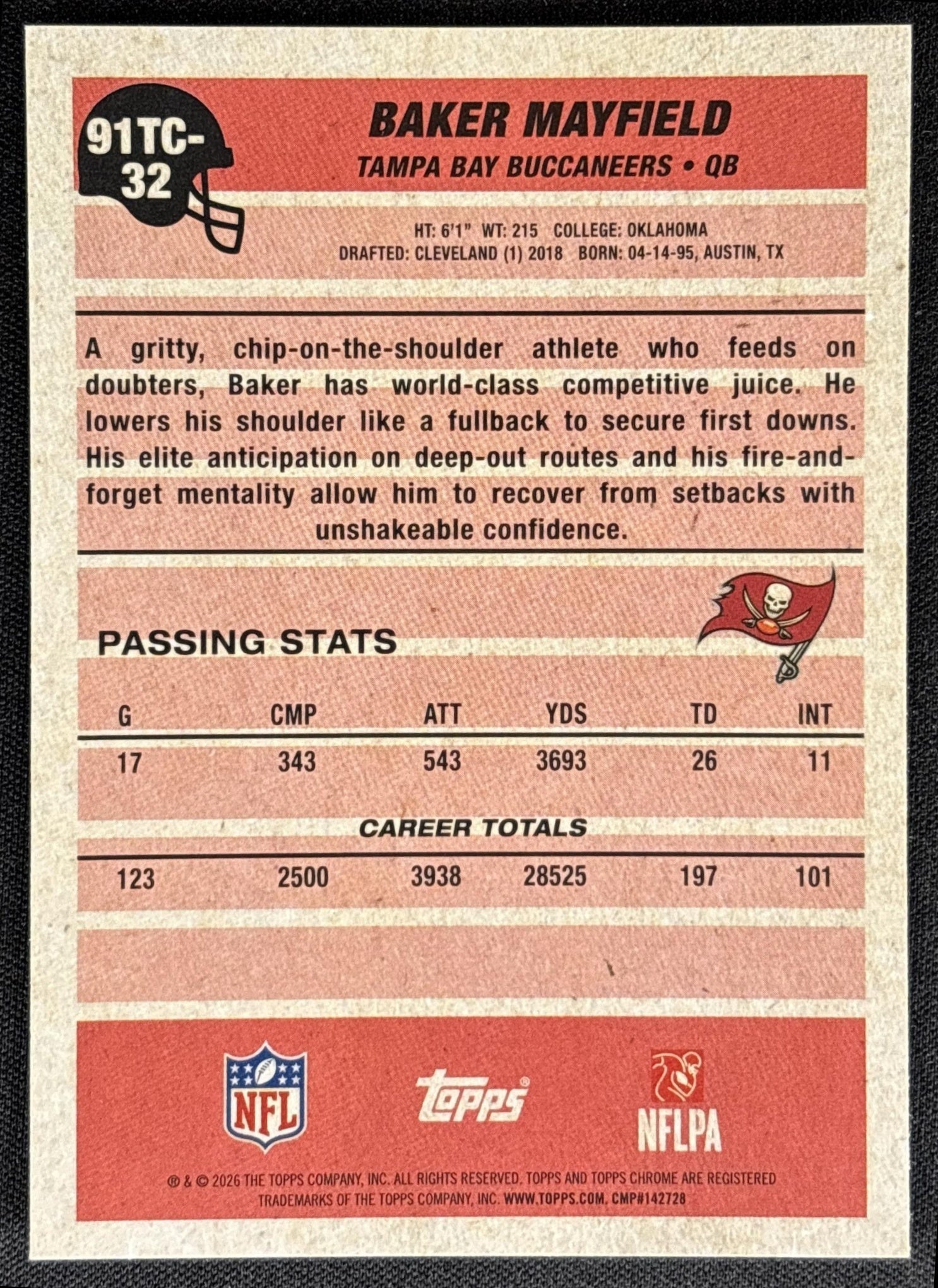 Baker Mayfield 2026 Topps 1991 Chrome Mojo Refractor Buccaneers
