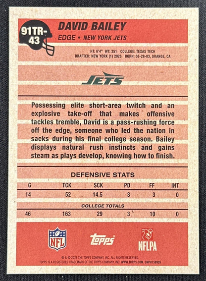 David Bailey 2026 Topps Flagship 1991 Rookie Jets
