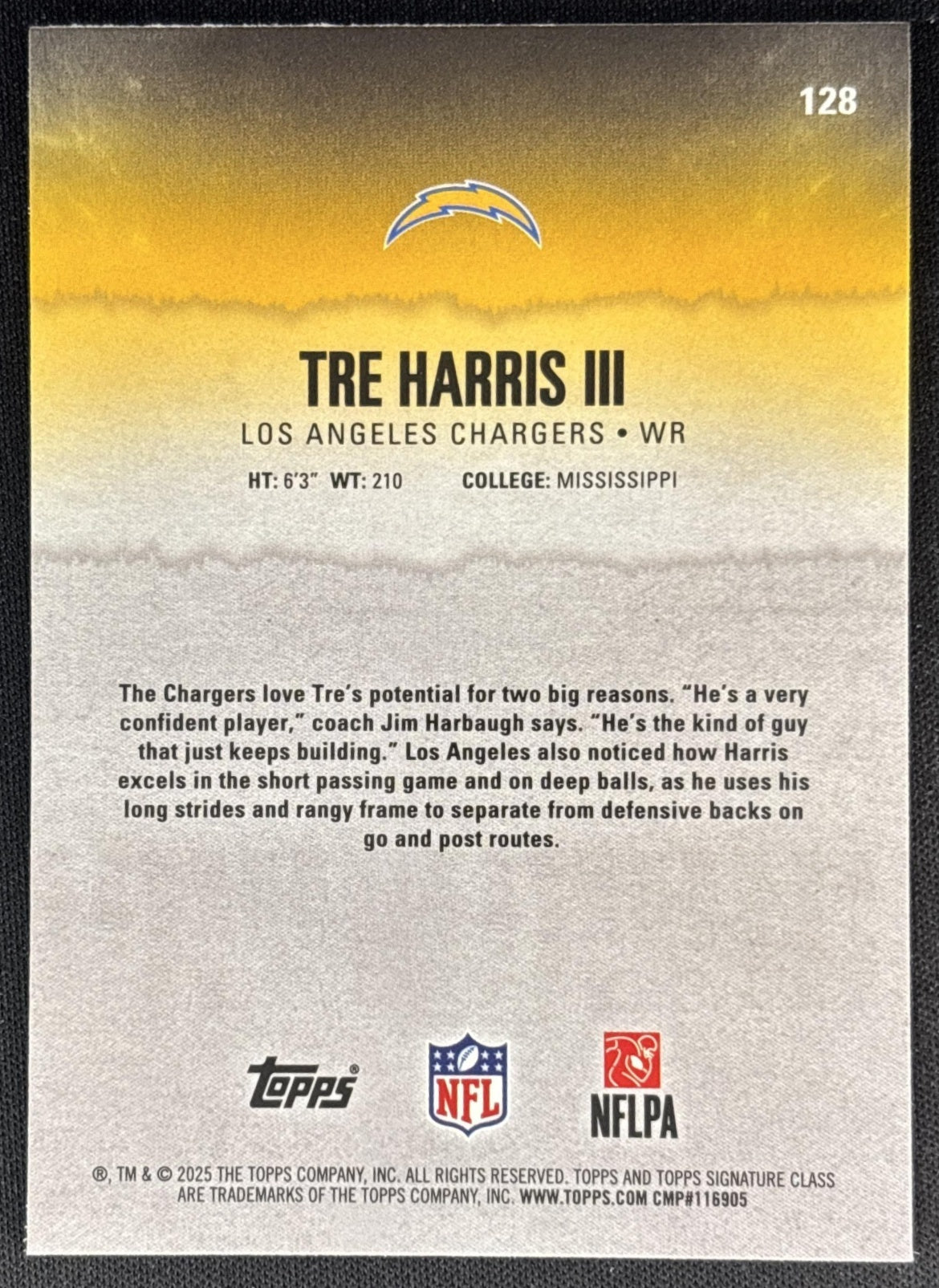Tre Harris III 2025 Signature Class Chrome Rookie Teal Refractor /225 Chargers Sports Trading Cards