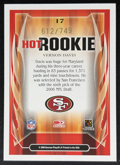 Vernon Davis 2006 Score Select Hot Rookies /749 49ers