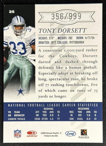 Tony Dorsett 2003 Leaf Limited /999 Cowboys