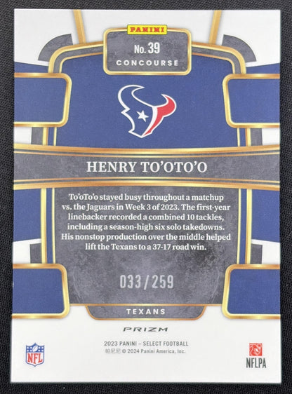 Henry To'oTo'o 2023 Panini Select Tri Color Prizms /259 Texans