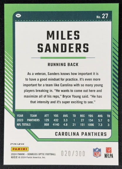 Miles Sanders 2024 Panini Donruss Optic Wave /300 Panthers back