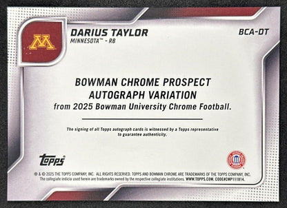 Darius Taylor 2025 Chrome University Prospect Auto Blue Refractor /150 Golden Gophers Sports Trading Cards
