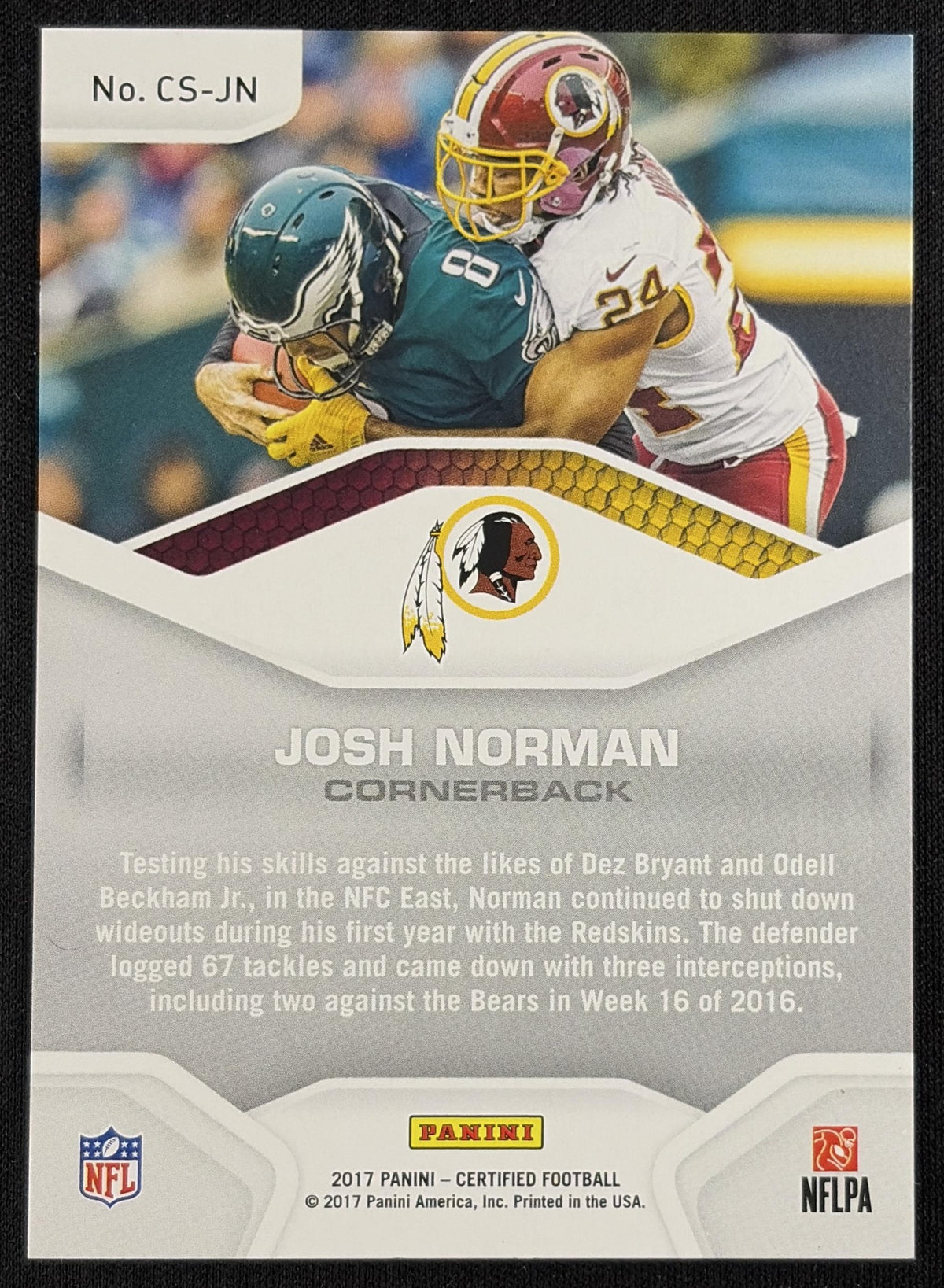 Josh Norman 2017 Panini Certified Shutdown Mirror Blue /50 Redskins