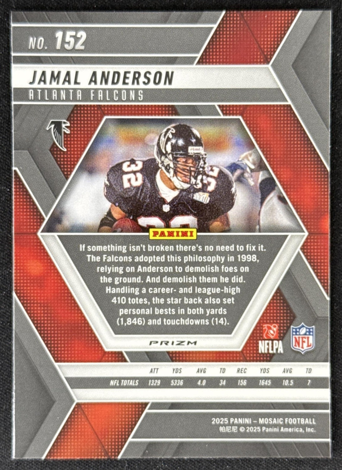Jamal Anderson 2025 Panini Mosaic Green Prizm Falcons Sports Trading Card