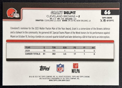 Grant Delpit 2025 Topps Chrome Pink Wave Refractor /250 Browns back