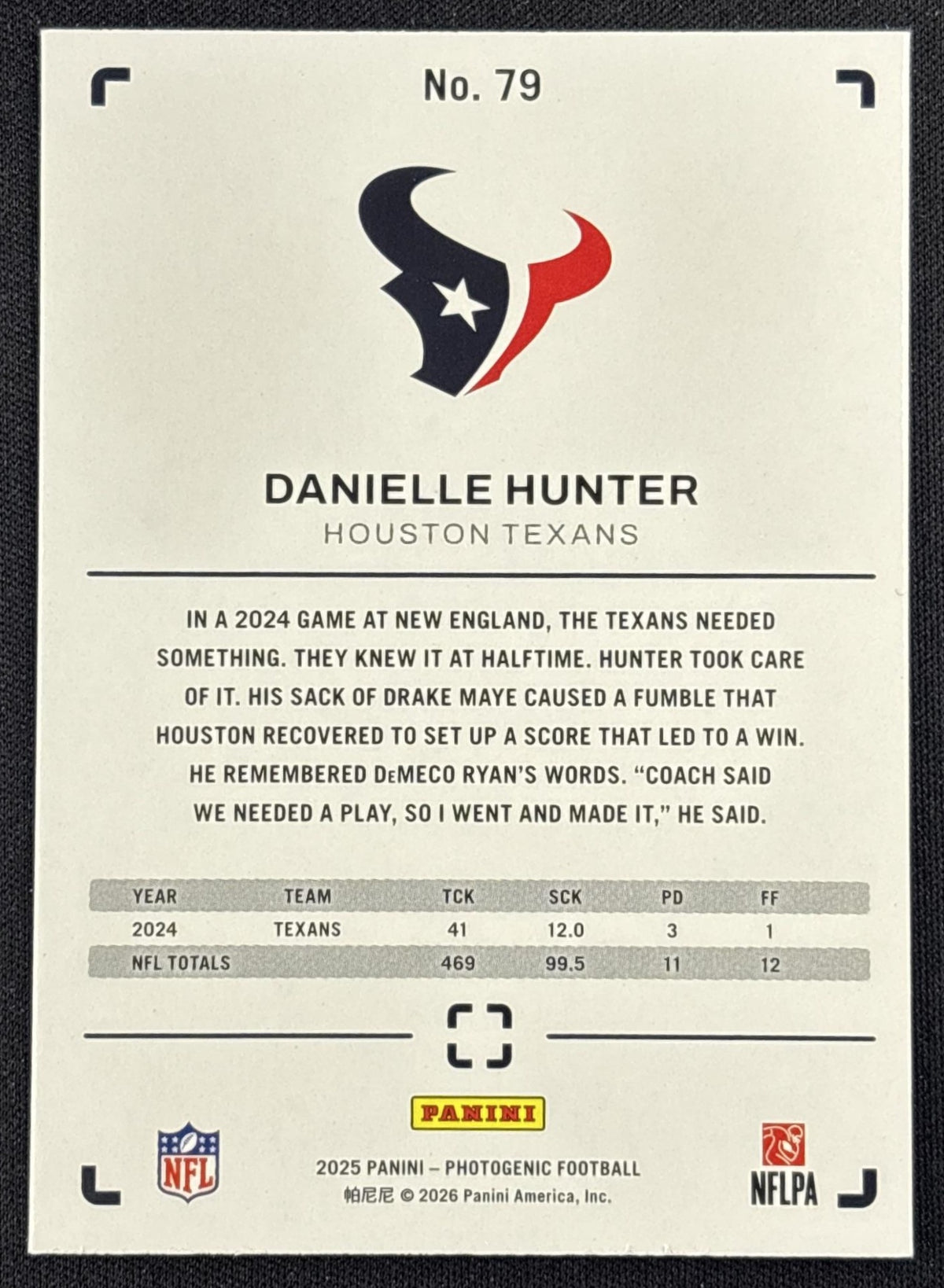 Danielle Hunter 2025 Panini PhotoGenic Orange /65 Texans back