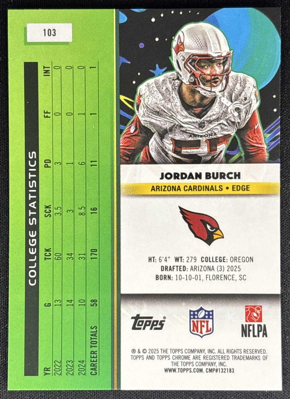 Jordan Burch 2025 Topps Cosmic Chrome Cardinals back