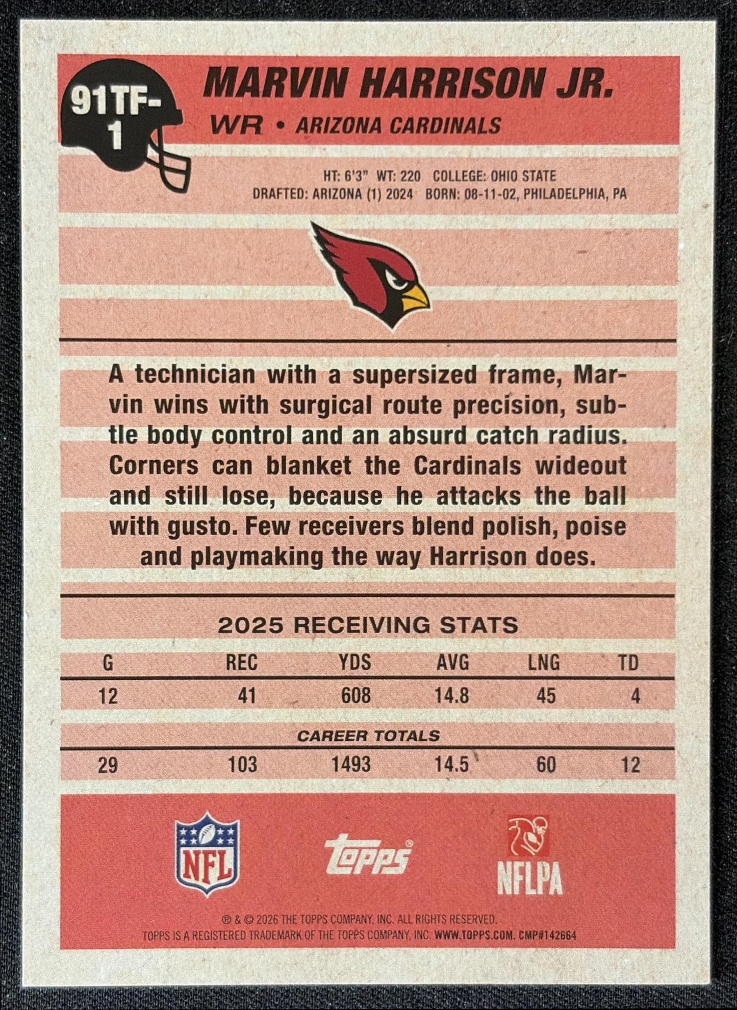 Marvin Harrison Jr. 2026 Topps 1991 Cardinals back