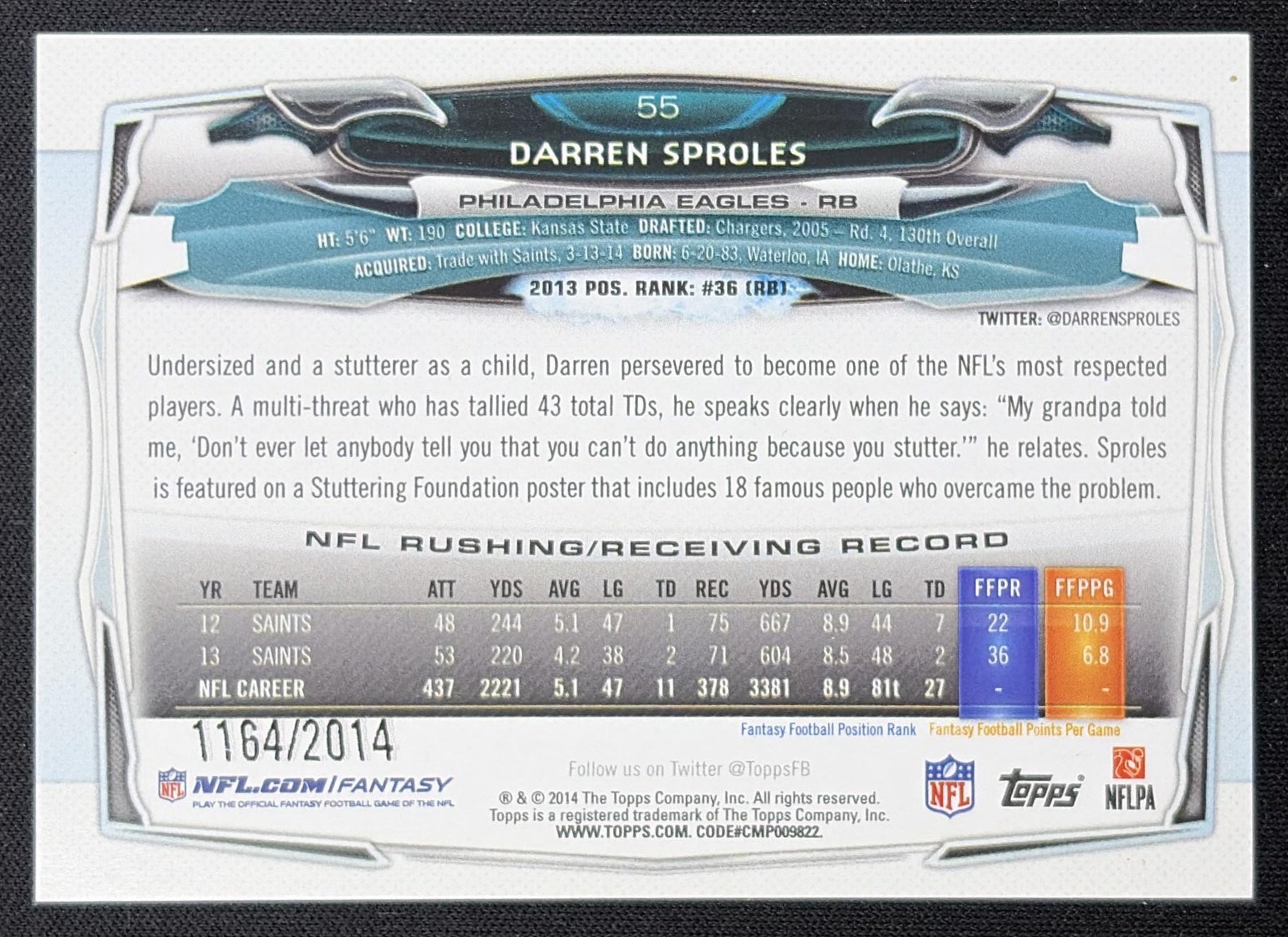 Darren Sproles 2014 Topps Gold /2014 Eagles