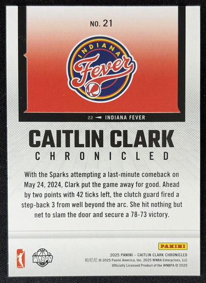 Caitlin Clark 2025 Panini Chronicled WNBA Holo Fever 21
