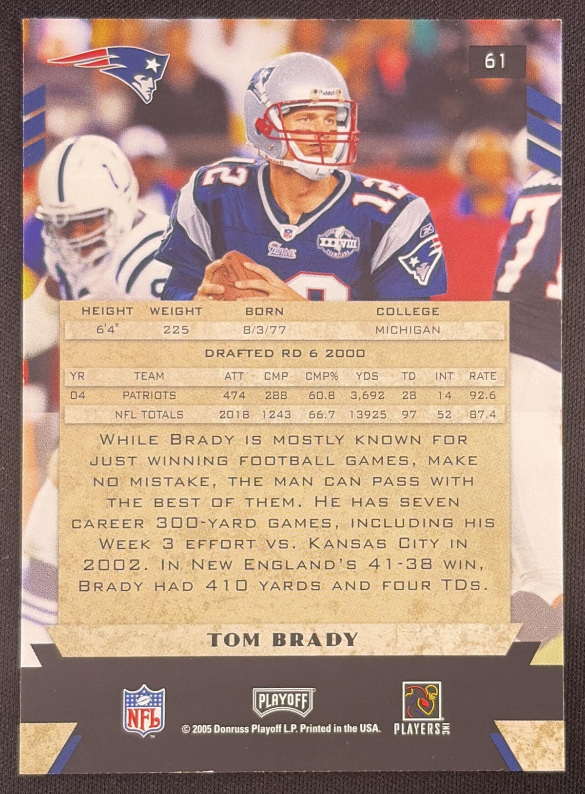 Tom Brady 2005 Playoff Honors Patriots