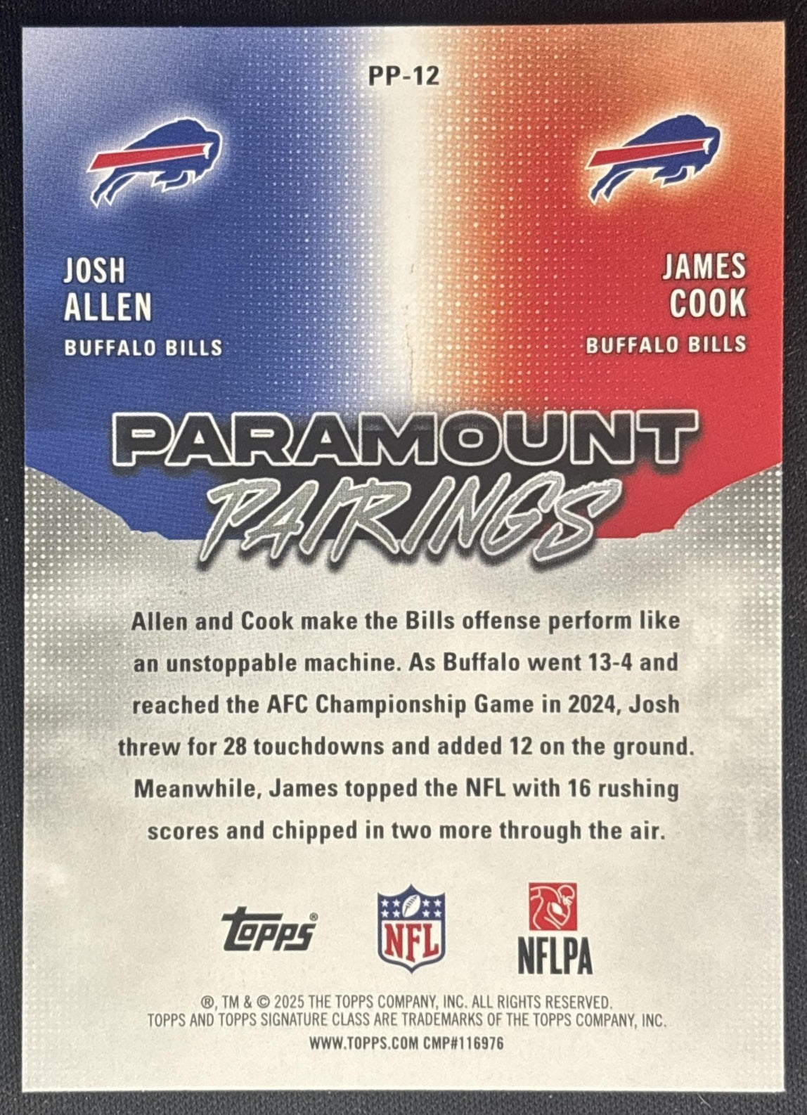 James Cook Josh Allen 2025 Topps Signature Class Paramount Pairings Bills back