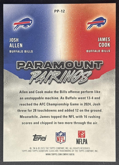 James Cook Josh Allen 2025 Topps Signature Class Paramount Pairings Bills back
