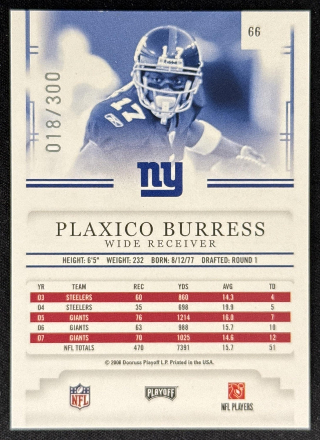 Plaxico Burress 2008 Playoff Prestige Xtra Points /300 Giants