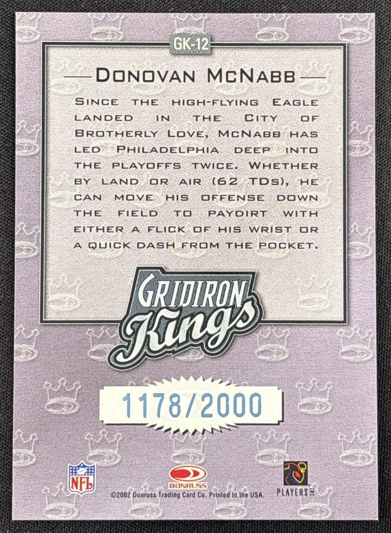 Donovan McNabb 2002 Donruss Gridiron Kings /2000 Eagles