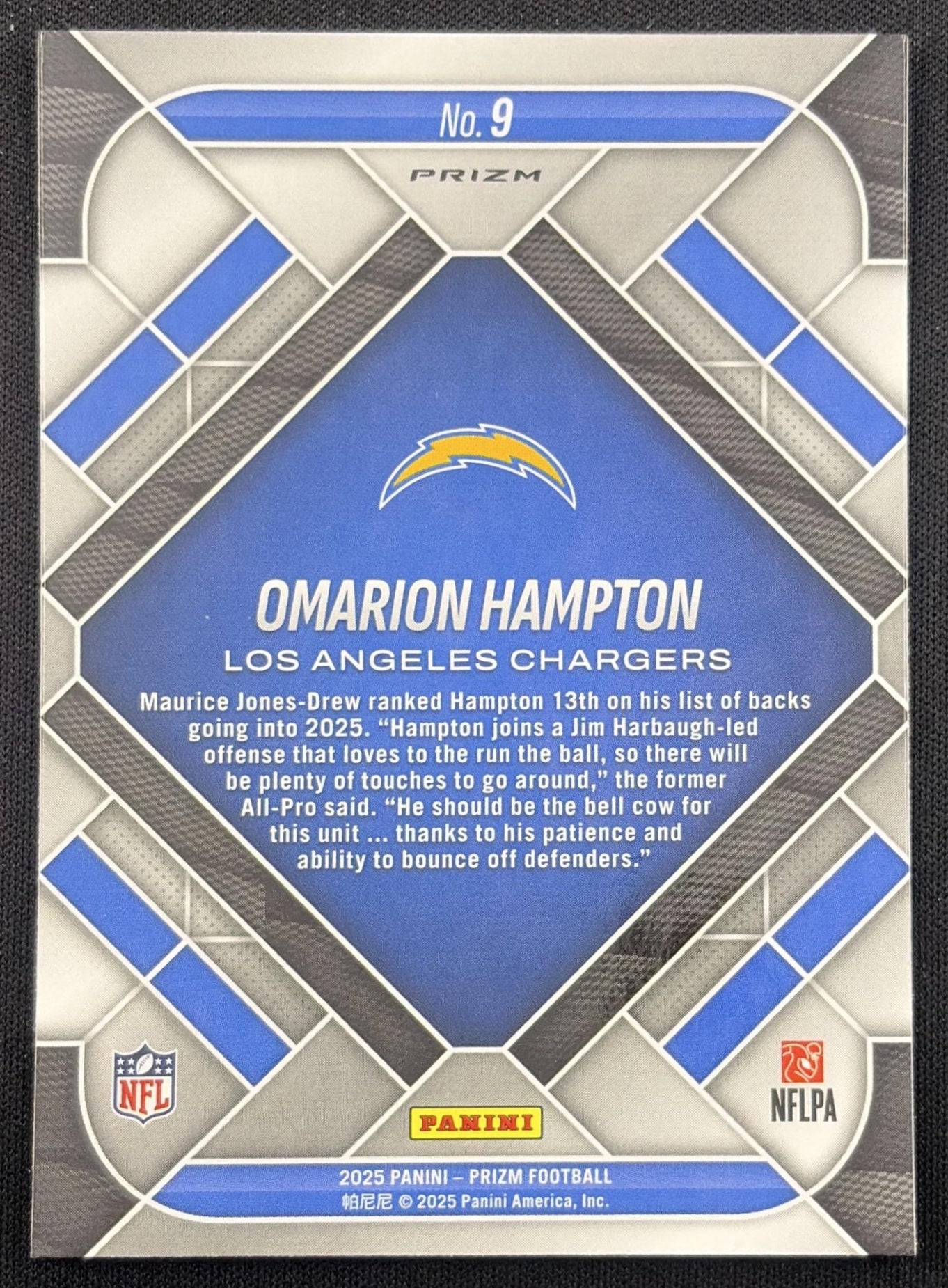 Omarion Hampton 2025 Panini Prizm Emergent No Huddle Chargers Los Angeles Chargers
