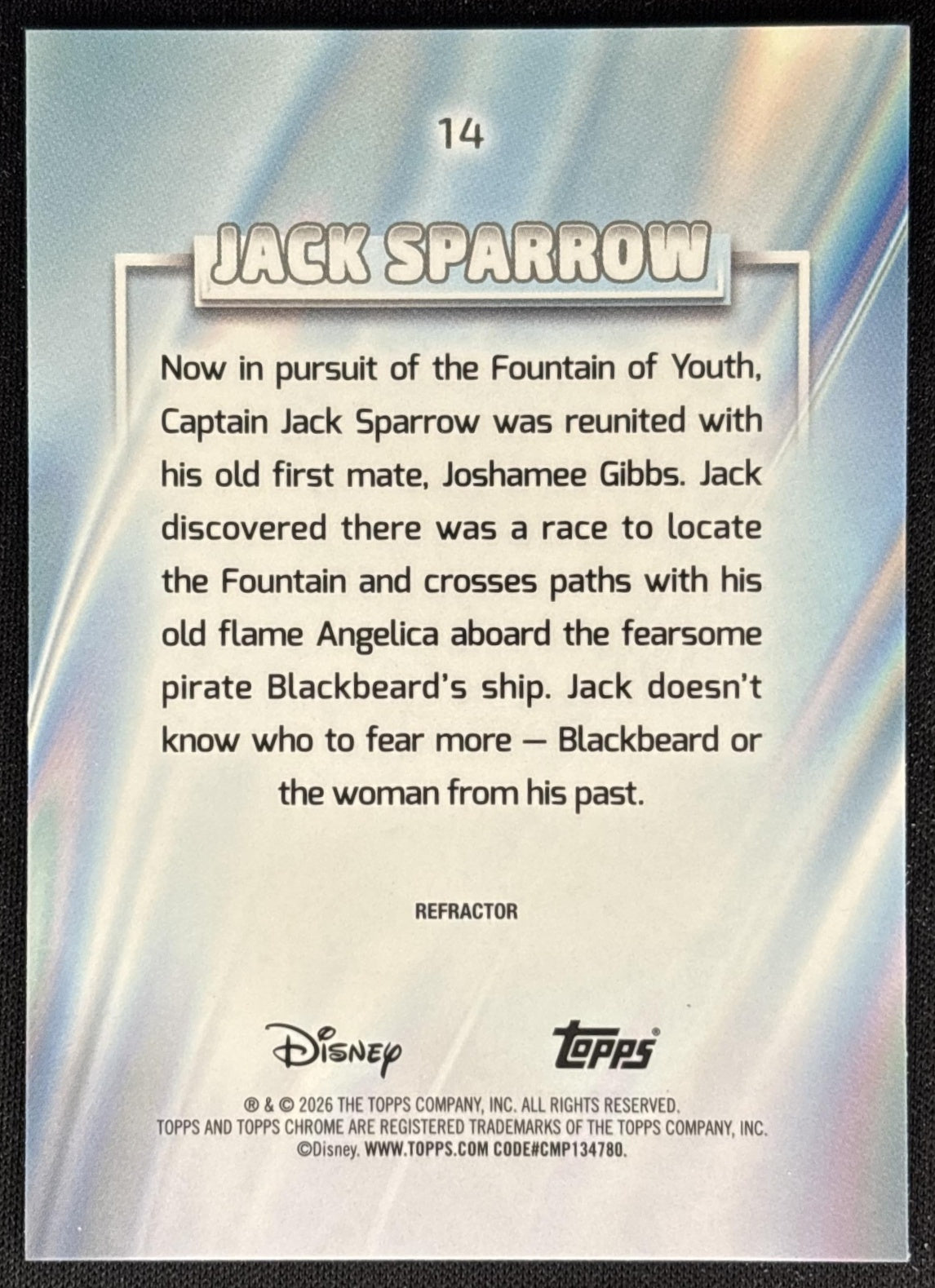 Jack Sparrow 2026 Chrome Disney Refractor Pirates of the Caribbean: On Stranger Tides back
