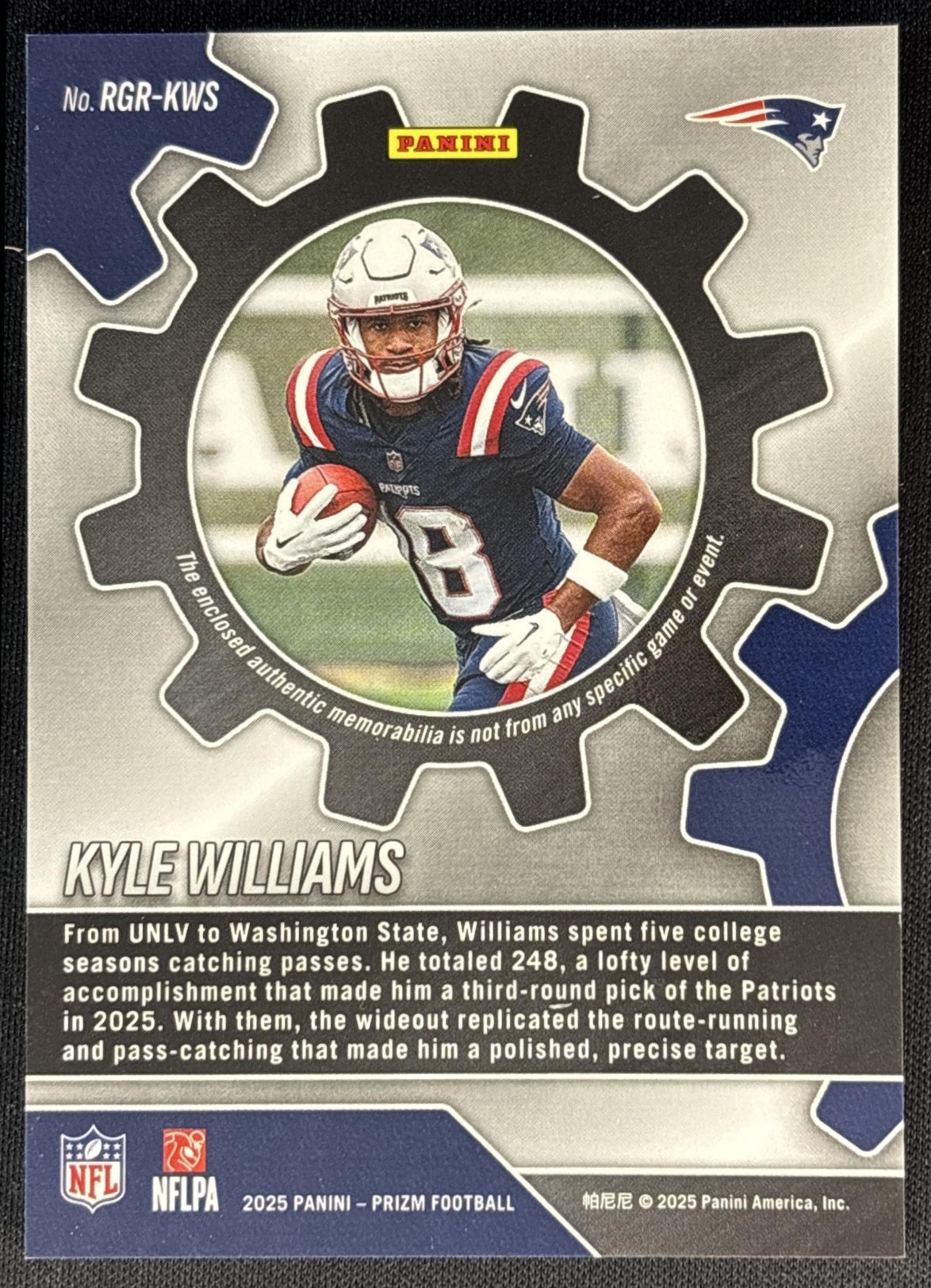 Kyle Williams 2025 Panini Prizm Rookie Gear Patriots Sports Trading Cards