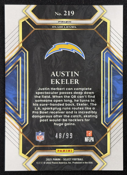 Austin Ekeler 2021 Panini Select Blue Prizm /99 Chargers