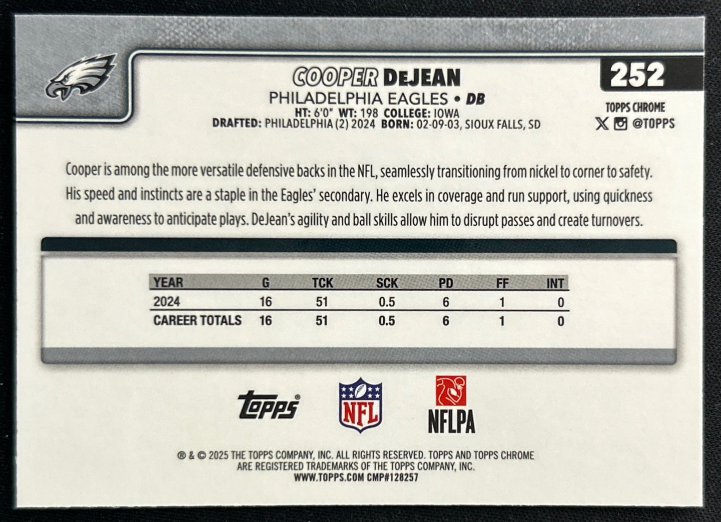 Cooper DeJean 2025 Topps Chrome Eagles Sports Trading Cards