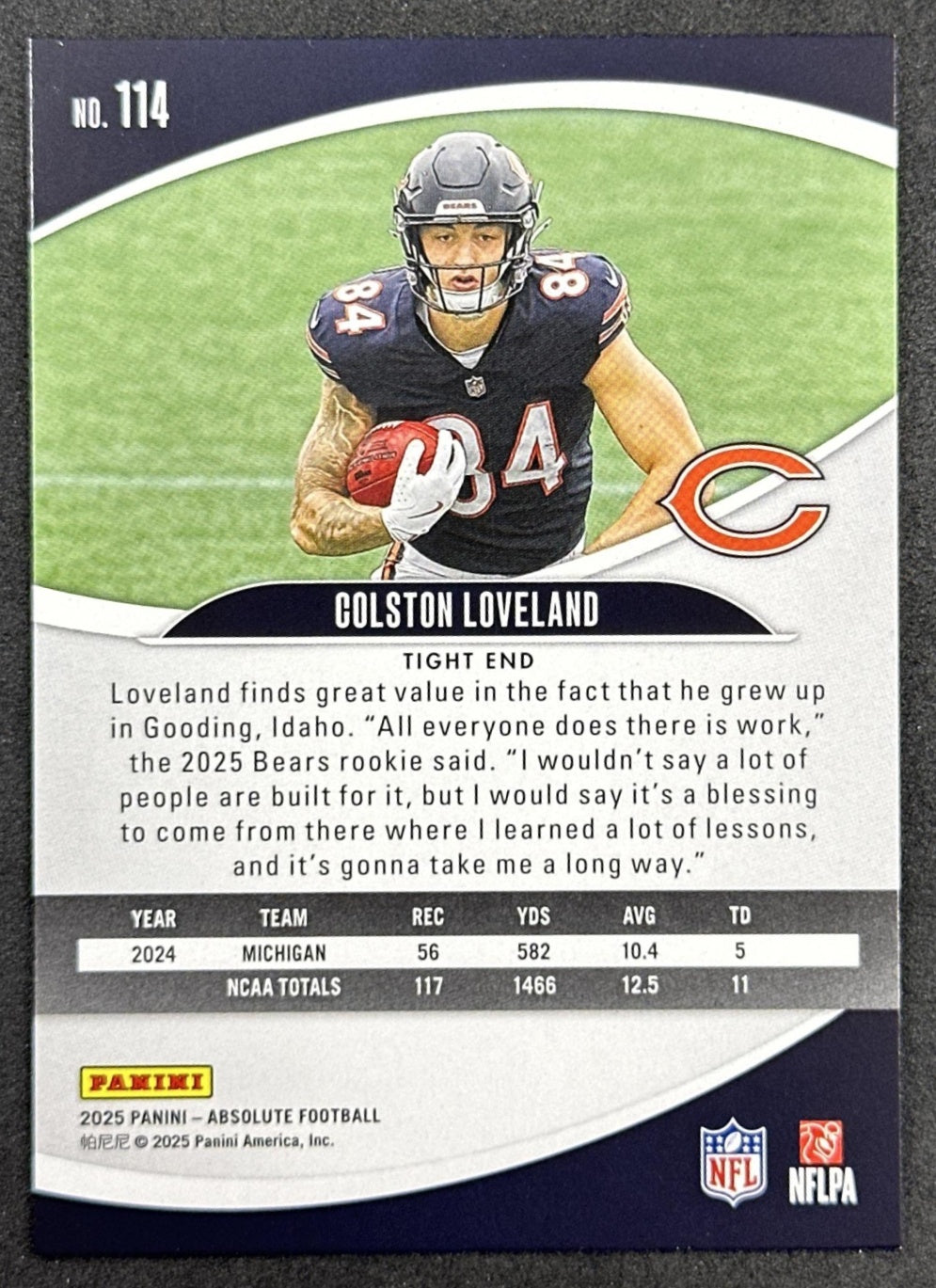 Colston Loveland 2025 Panini Absolute Rookies Red Sqaures /850 Bears Sports Trading Cards