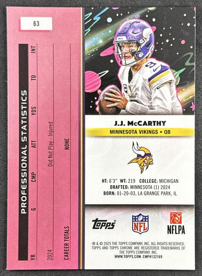 J.J. McCarthy 2025 Topps Cosmic Chrome Vikings back