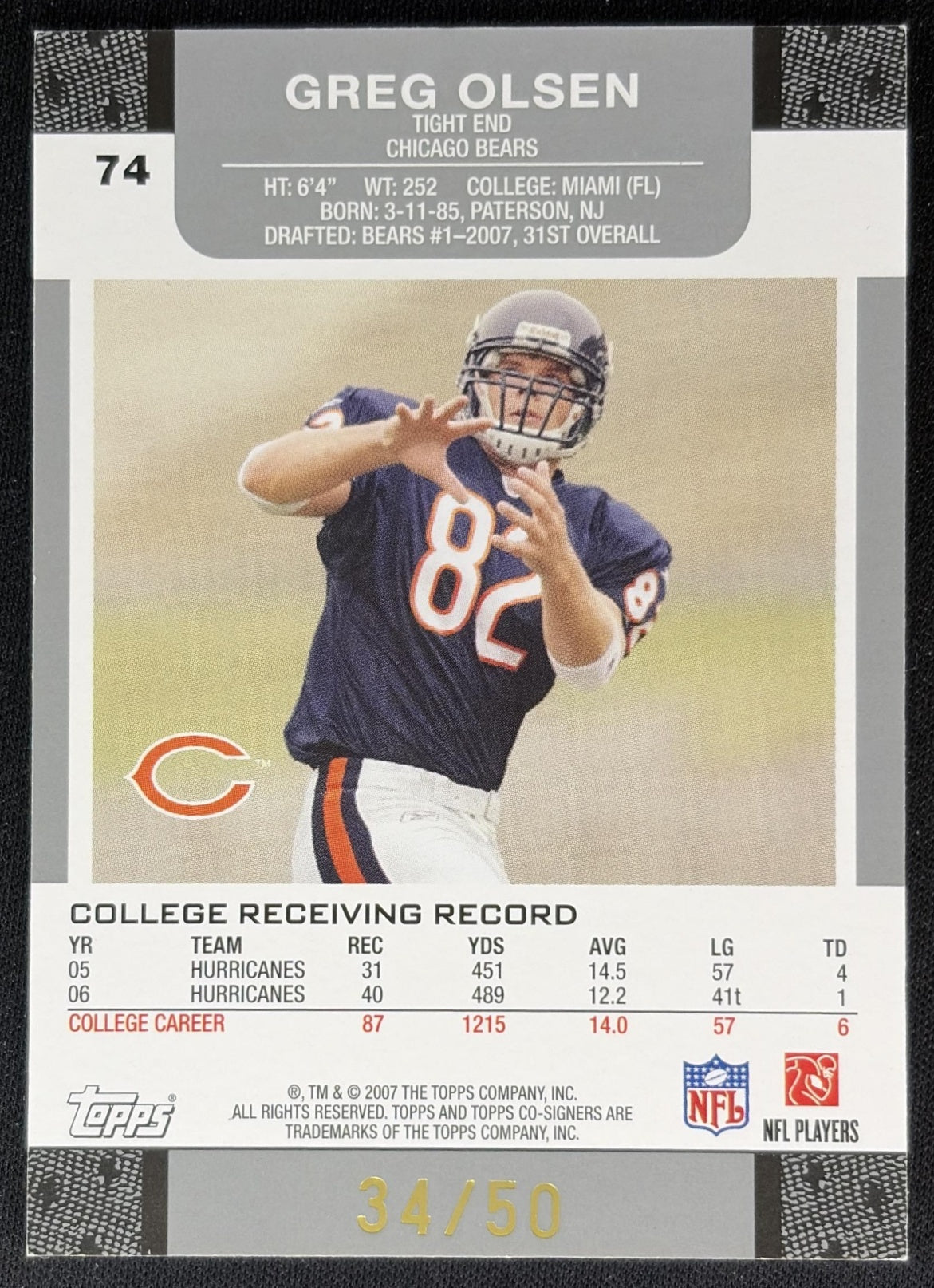 Chris Leak Greg Olsen Co-Signers /50 Bears