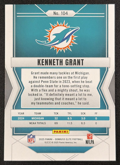 Kenneth Grant 2025 Panini Donruss Elite Rookies Orange /199 Dolphins