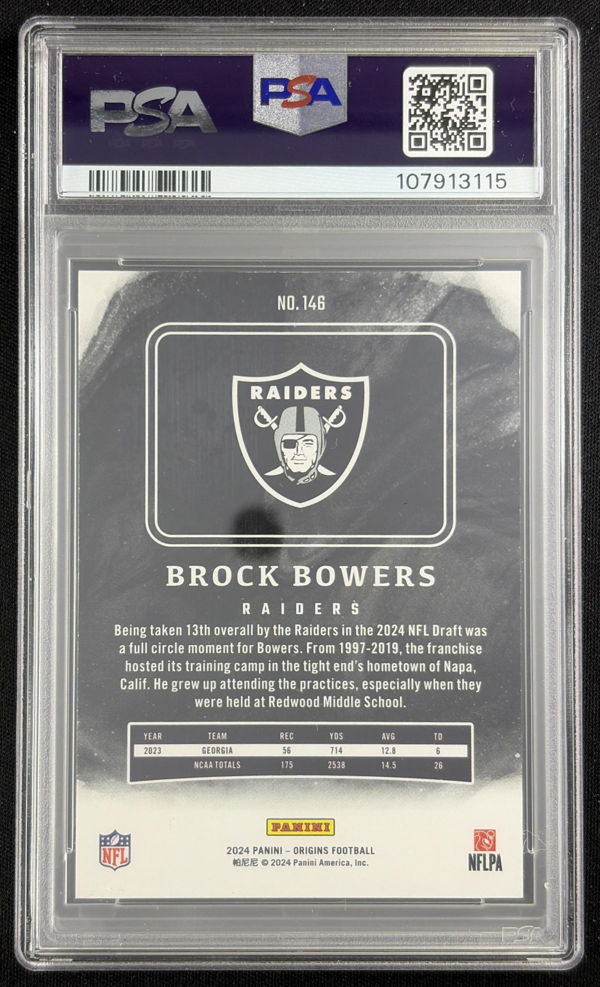 Brock Bowers 2024 Panini Origins Rookies PSA 8 Raiders