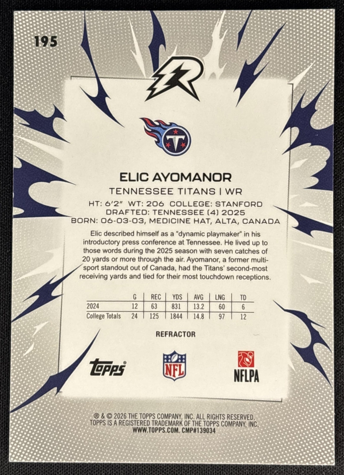 Elic Ayomanor 2025 Topps Resurgence Refractor Titans