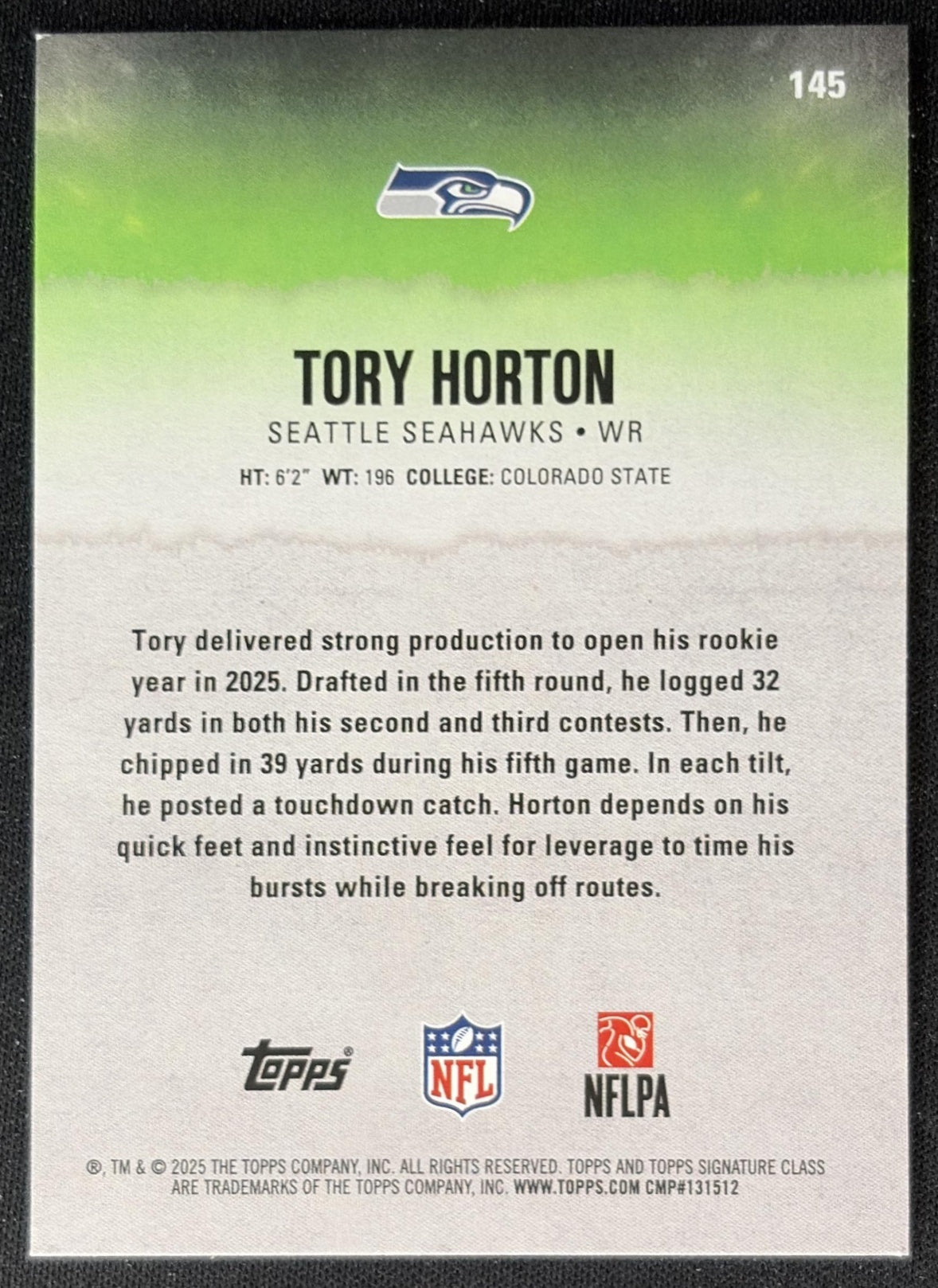 Tory Horton 2025 Topps Signature Class Rookie Red & Black Foil Seahawks Sports Trading Cards