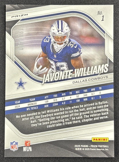 Javonte Williams 2025 Panini Prizm Pandora /400 Cowboys