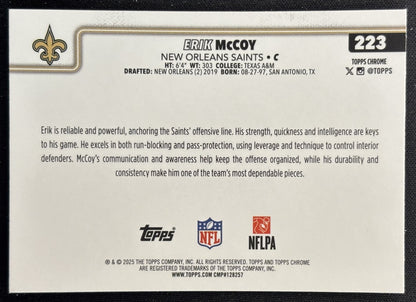 Erik McCoy 2025 Topps Chrome Red/White/Blue Refractor Saints Sports Trading Cards