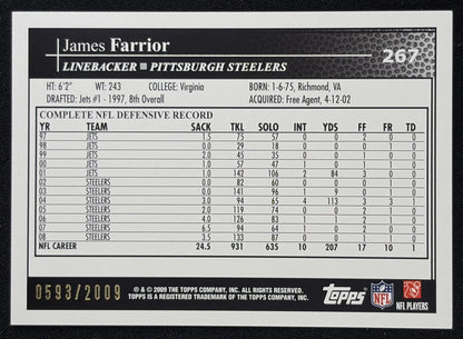 James Farrior 2009 Topps Gold /2009 Steelers - Back