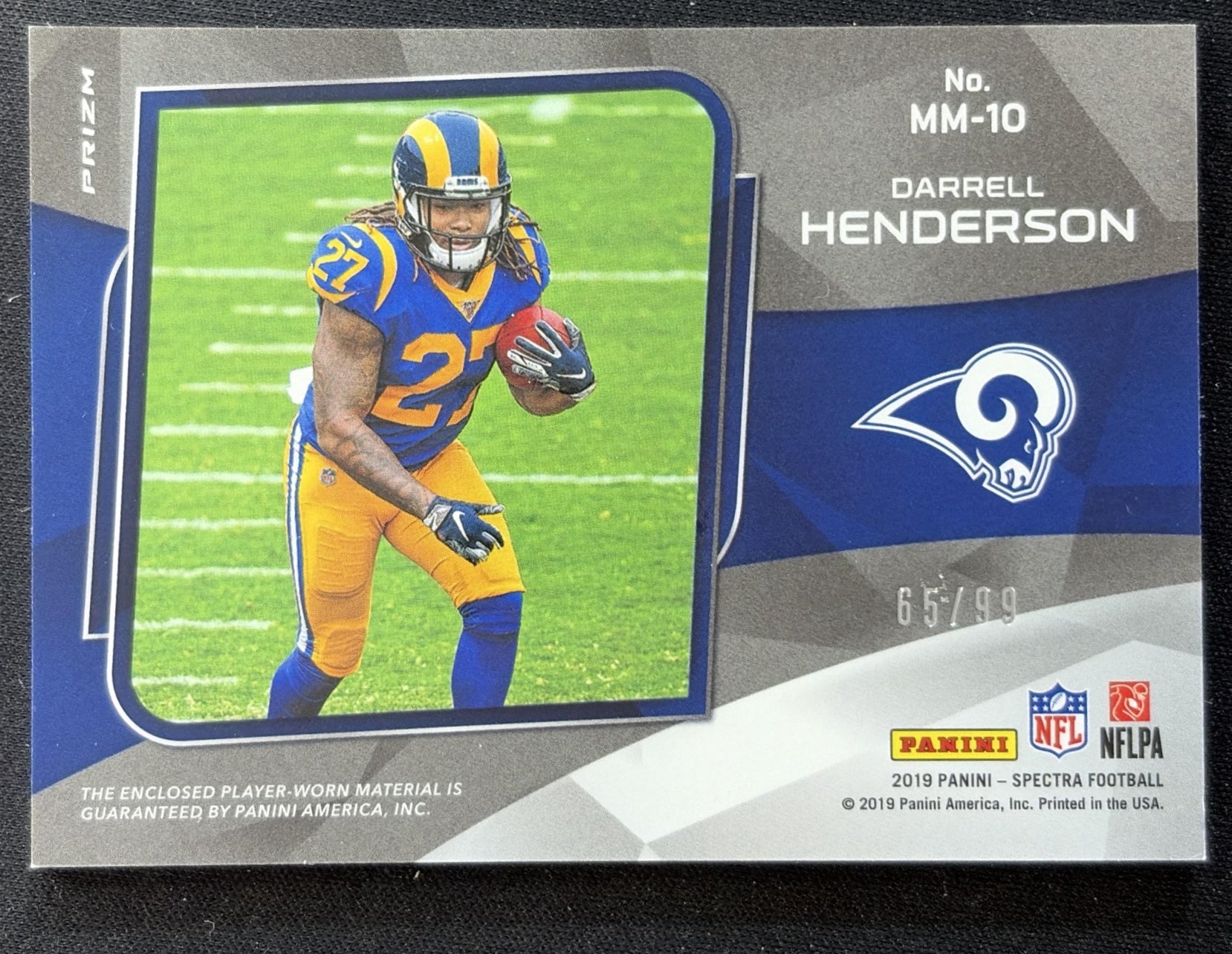 Darrell Henderson 2019 Panini Spectra Monumental Memorabilia Neon Blue /99 Rams Sports Trading Cards