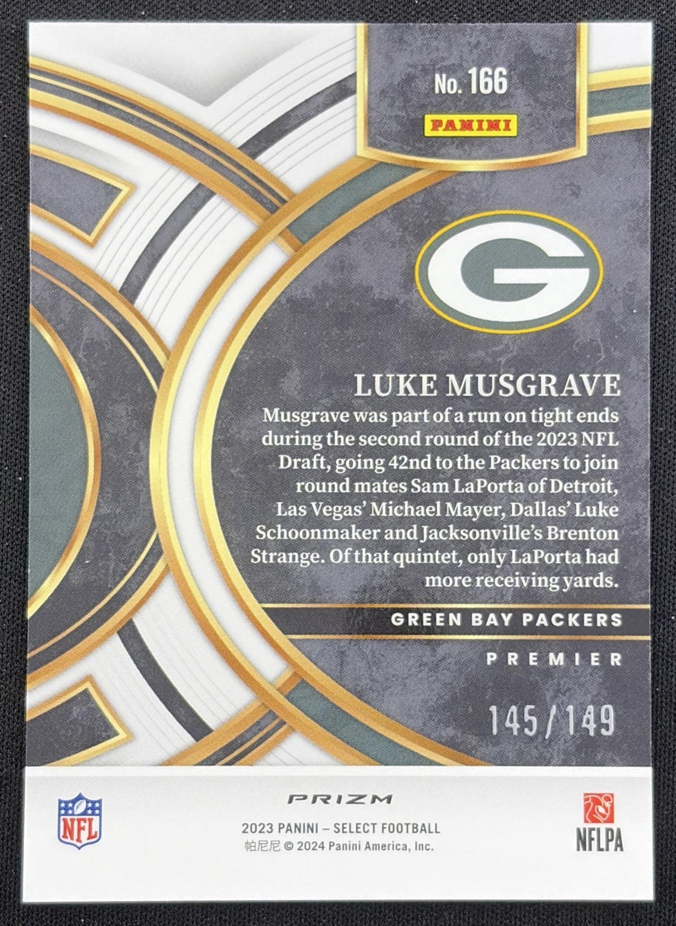 Luke Musgrave 2023 Panini Select Blue Prizms /149 Packers Green Bay Packers