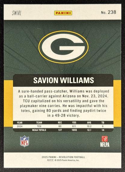 Savion Williams 2025 Panini Revolution Rookies Packers Sports Trading Cards