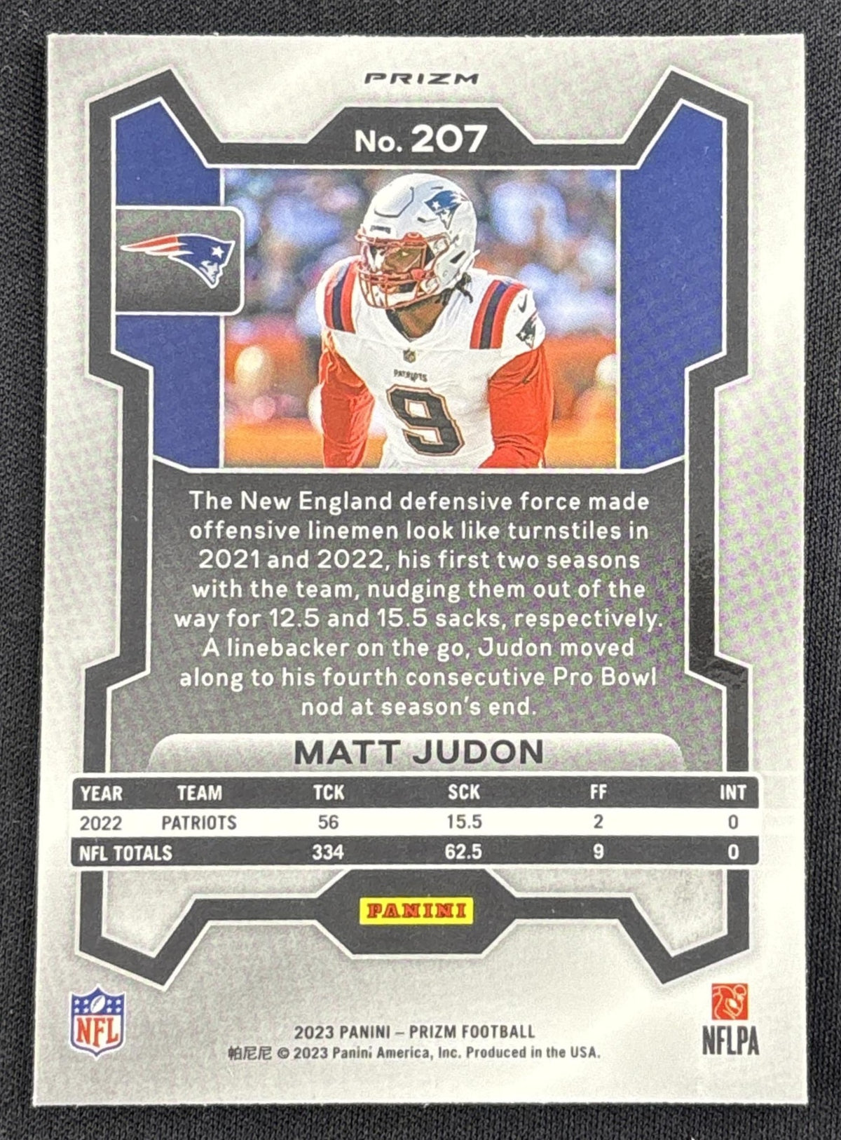Matt Judon 2023 Panini Prizm Orange Ice Patriots