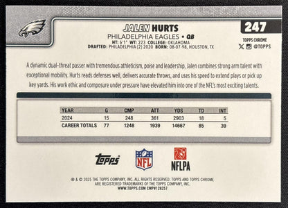 Jalen Hurts 2025 Topps Chrome Teal Refractor /299 Eagles back