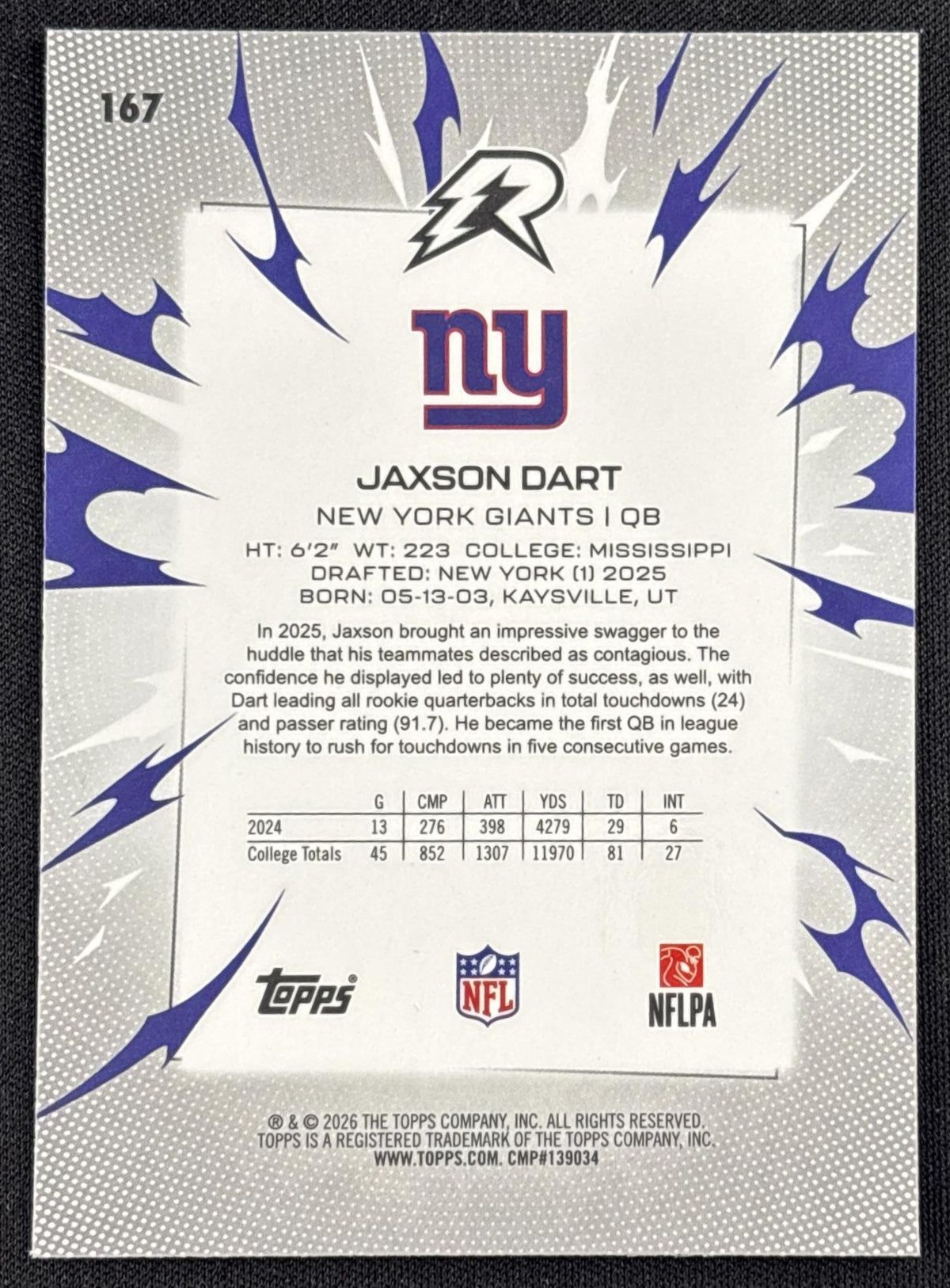 Jaxson Dart 2025 Topps Resurgence Prism Refractor Giants