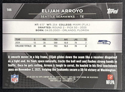 Elijah Arroyo 2025 Topps Chrome Black Seahawks back